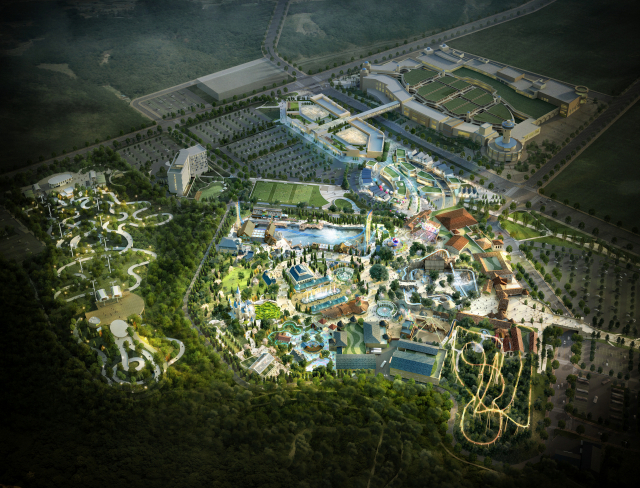 부산 기장군 오시리아관광단지 내 핵심 집객시설이자 앵커시설인 테마파크의 착공식이 16일 열린다. 그림은 테마파크 전체 조감도. 부산도시공사 제공