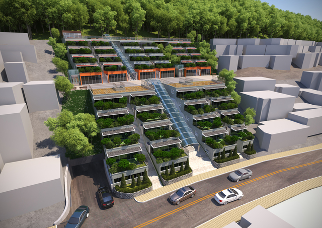 서구청이 서구 남부민동 천마산 아래 산복도로 일대에 추진 중인 테라스형 주거지 조감도. 부산일보DB