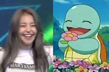 브레이브걸스 유정(왼쪽)과 포켓몬스터 캐릭터 꼬부기. '국방TV' 유튜브·인터넷 커뮤니티 캡처