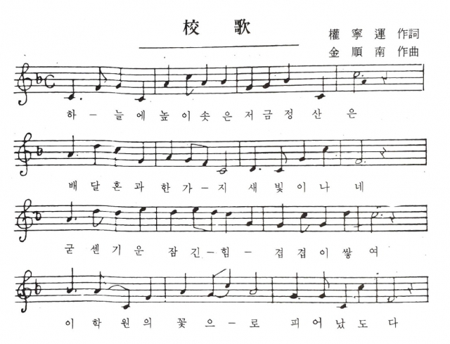 옛 동래여중(현 동래여고) 교가 악보.