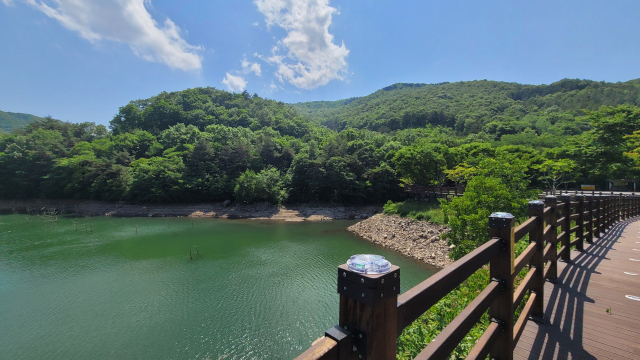 제암산자연휴양림 수변 순환산책로에서 바라본 담안저수지.