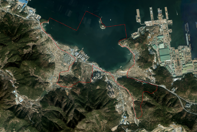 해양플랜트산단 조성 계획도. 붉은색 선이 산단 조성경계다. 부산일보DB