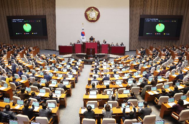 지난해 12월 21일 국회 본회의에서 2024년도 예산안이 통과되는 모습. 연합뉴스