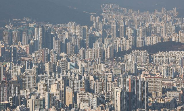 황령산에서 바라본 부산 연제구와 동래구 일대 아파트 단지 모습. 정종회 기자 jjh@