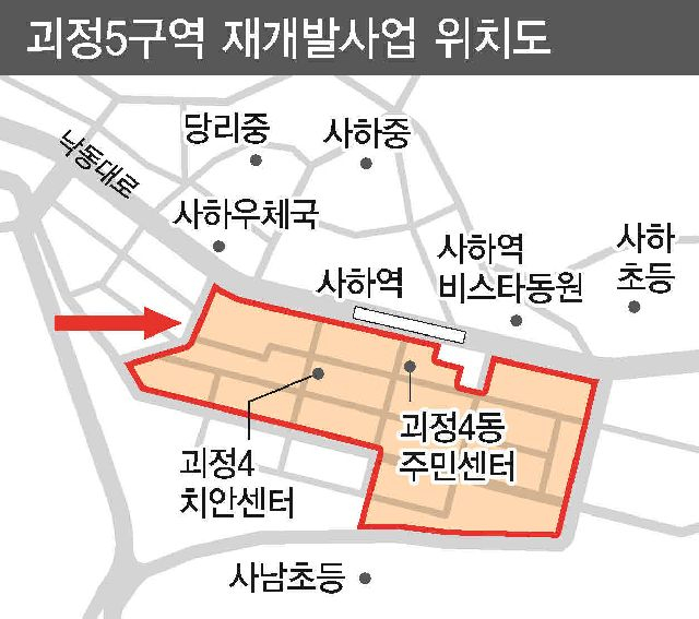 부산 사하구 괴정5구역 재개발사업 위치도. 부산일보DB