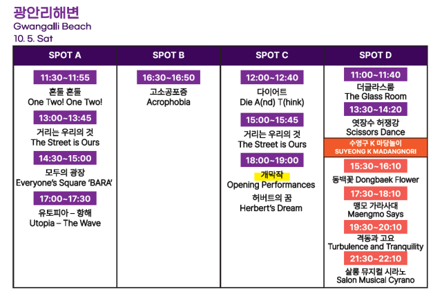 2024 부산거리예술축제(BUSSA) 10월 5일 일정표. 부산문화재단 제공