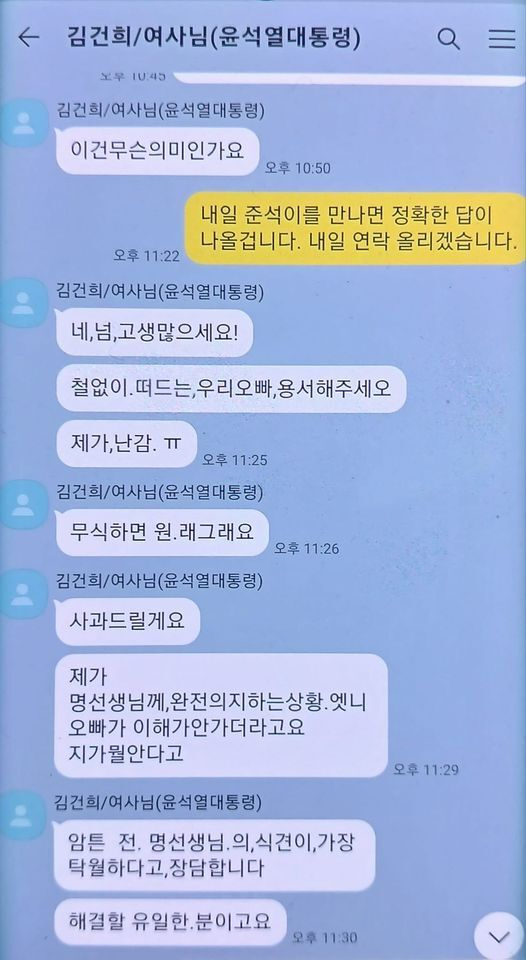 명태균 씨가 SNS를 통해 공개한 김건희 여사와의 메신저 대화 내용. 페이스북 캡쳐.