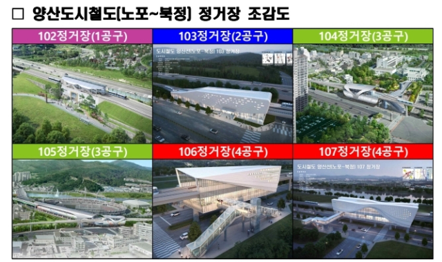 최근 역명이 확정된 양산선에 신설되는 6개 역사의 조감도. 양산시 제공