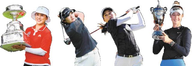 한국 여자골프가 올 시즌 LPGA 투어에서 미국과 태국 선수 등의 강세에 밀려 3승에 그쳤다. 올해 투어에서 우승을 맛본 양희영(왼쪽부터), 유해란, 지노 티띠꾼(태국), 넬리 코르다(미국). 연합뉴스