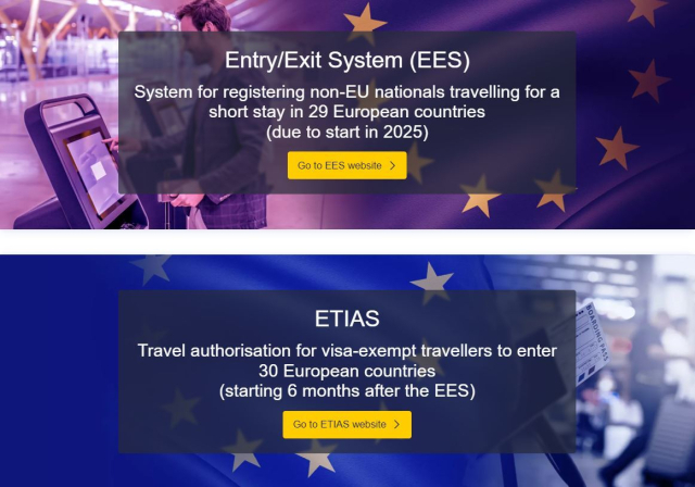 유럽연합(EU) 인터넷 홈페이지의 EES, ETIAS 안내 화면. 인터넷 캡처