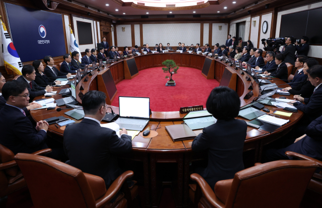 한덕수 대통령 권한대행이 19일 정부서울청사에서 임시 국무회의를 주재하고 있다. 연합뉴스