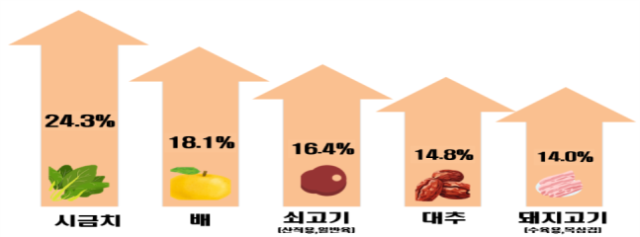 전년 대비 2025년 설 제수용품 상승률 상위 5개 품목. 한국소비자단체협의회 제공