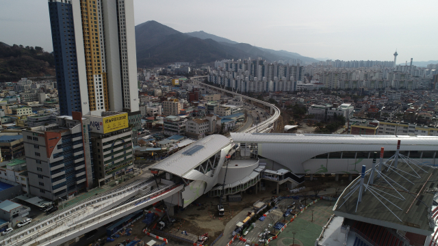 오는 3월 토목공사가 준공되는 양산선 3공구 전경. 양산시 제공