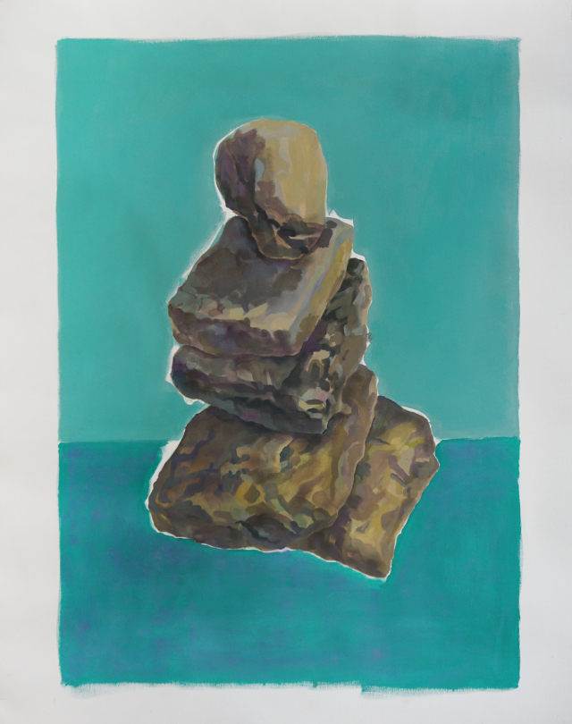 문지현_돌떡(묵직하지 않은), 2025, 캔버스천 위에 아크릴, 104.6x84.2cm (90.3x65.2cm). 허먼갤러리 제공