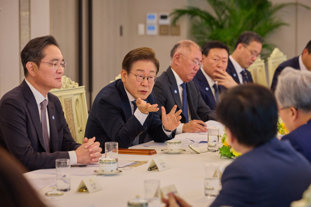이재명 대통령이 지난 13일 서울 용산 대통령실 청사에서 6경제단체·기업인 간담회를 하고 있다. 연합뉴스