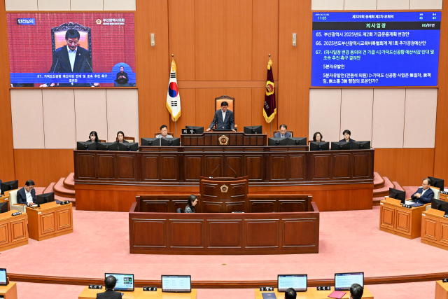 부산시의회는 지난 5월 1일 제328회 제3차 본회의를 열고 현대건설의 일방적인 가덕신공항 공사 포기를 규탄하며 '가덕신공항 2029년 적기 개항 촉구 결의안'을 상정했다. 부산시의회 제공