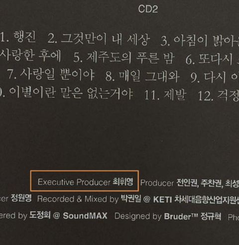 최휘영 문화체육관광부 장관 후보자가 참여한 들국화 음반(2013년 12월 발매) 뒷면. 반월음향 제공