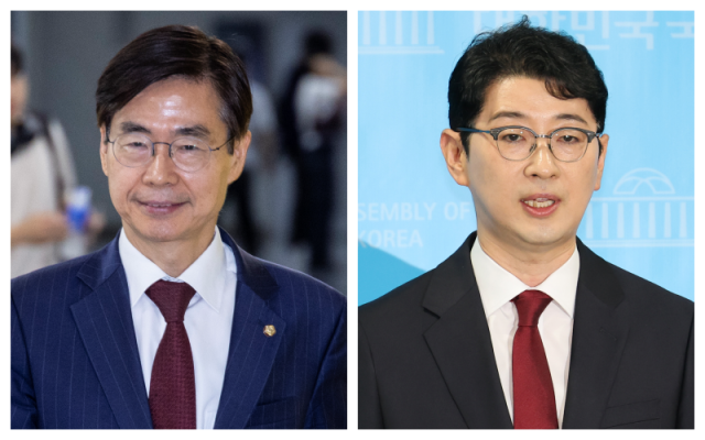 국민의힘 당 대표 선거에 출마한 조경태 의원(왼쪽)과 주진우 의원. 연합뉴스