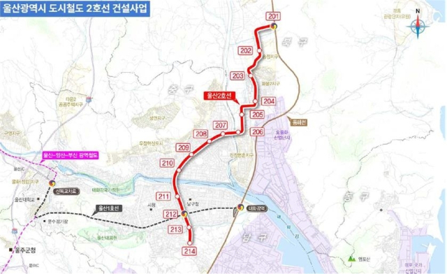 울산 도시철도 2호선 노선도. 울산시 제공