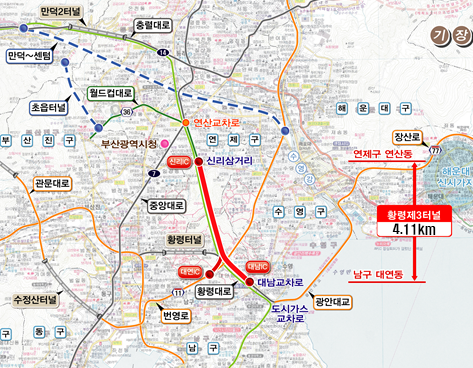 황령3터널 위치도. 부산시 제공