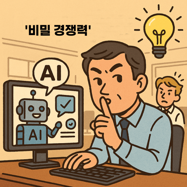 직장인들이 업무에서 남몰래 AI를 사용하는 경향을 AI로 그린 이미지.