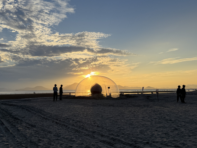 서로 다른 시간성을 지닌 재료들이 공존하는 설치 작품 플라스티크 판타스티크의 ‘폴리미터’(2025). N차 관람객의 SNS 인증샷 반응이 특히 높았던 작품이다. 부산비엔날레조직위원회 제공