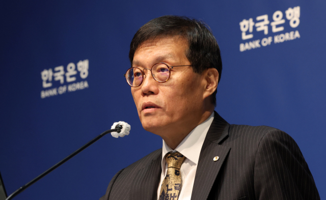 이창용 한국은행 총재가 23일 서울 중구 한국은행에서 열린 금융통화위원회 금리 결정에 대한 기자간담회에서 발언하고 있다. 연합뉴스