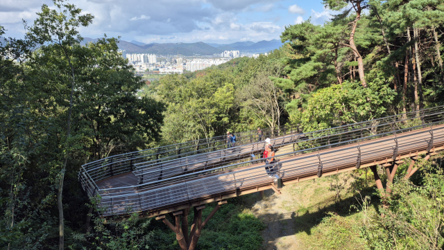 경남 밀양시 용두산 잔도와 달팽이전망대를 연결하는 데크길. 남태우 기자