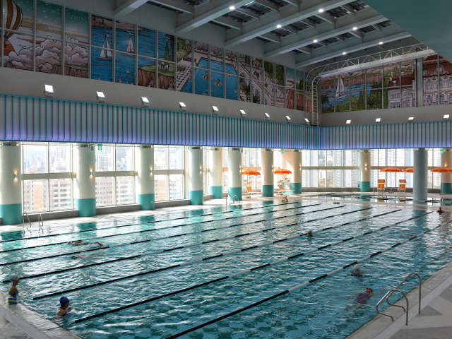 롯데백화점 동래점 리조트 휘트니스의 수영장 ‘파크 뒤 시엘’. 자연광이 드는 개방형 구조로 리뉴얼했다. 롯데백화점 제공