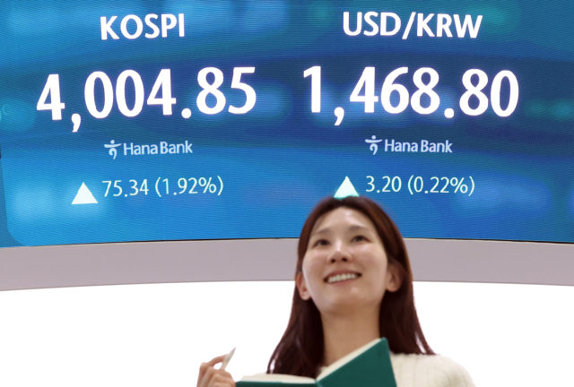 20일 오후 서울 중구 하나은행 본점 딜링룸 현황판에 코스피 지수와 원달러 환율이 표시돼 있다. 연합뉴스