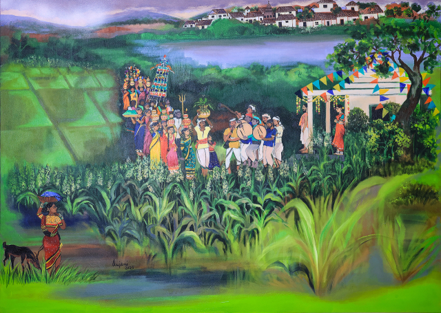 제24회 유라시아부산국제아트페어 특별전에 선보일 인도 작가 안자니 레디의 'TELENGANA FOLK FESTIVAL'. 케이아트국제교류협회 제공