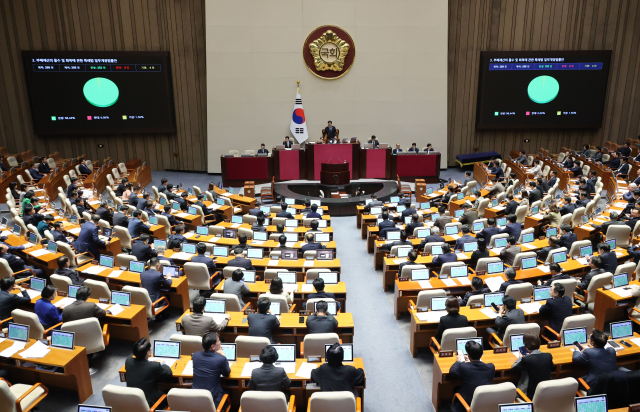 27일 국회 본회의에서 부패재산의 몰수 및 회복에 관한 특례법 일부개정법률안이 통과되고 있다. 연합뉴스