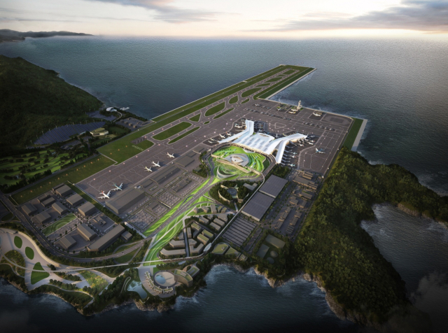 16일 오후 6시 마감된 가덕신공항 부지조성공사 입찰에 대우건설 컨소시엄이 응찰했다. 사진은 가덕신공항 조감도. 부산일보 DB