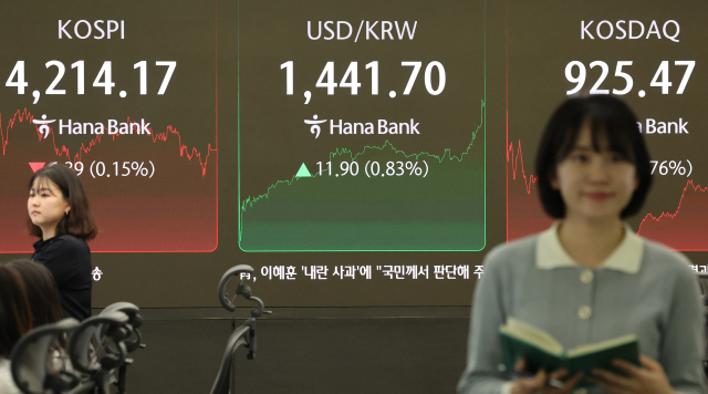 2025년 증시 폐장일인 지난달 30일 오후 서울 중구 하나은행 딜링룸 모니터에 코스피, 코스닥 종가가 표시되고 있다. 연합뉴스