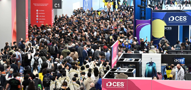 CES 개막일인 6일(현지시간) 미국 네바다주 라스베이거스 컨벤션센터(LVCC)에서 관람객들이 입장하고 있다. 연합뉴스