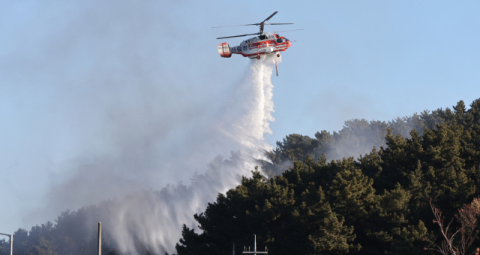 큰 불길 잡힌 기장 산불, 헬기 17대 투입해 진화