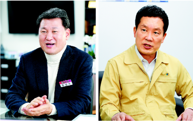 김성수(왼쪽) 해운대구청장과 홍순헌 전 해운대구청장이 오는 6월 지방선거에서 ‘초선 무덤’으로 불리는 해운대구청장 ‘재선’을 목표로 맞대결을 벌일 가능성이 제기된다. 부산일보DB