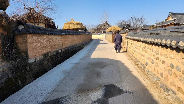 한옥과 초가, 흙담과 돌담 등이 잘 어우러져 있는 독특한 구조의 하회마을.