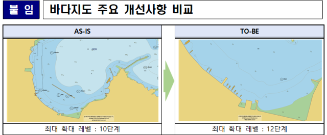 바다지도 주요 개선사항 비교. 국립해양조사원 제공