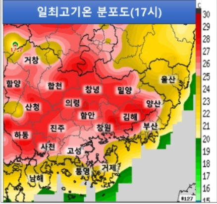 일최고기온 분포도. 기상청 제공