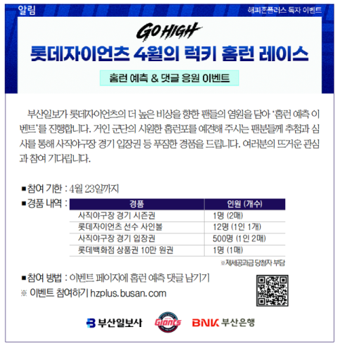[알림] '홈런 예측 이벤트' 롯데자이언츠 4월의 럭키 홈런 레이스