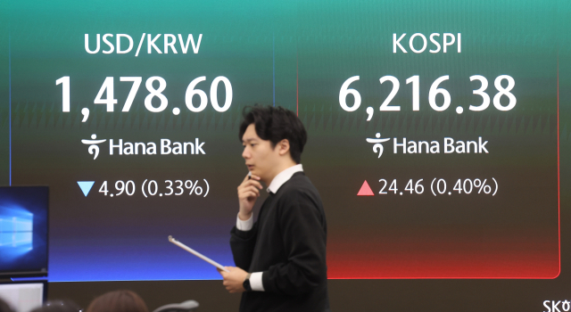 코스피가 상승 출발한 20일 서울 중구 하나은행 딜링룸에서 직원이 업무를 보고 있다. 연합뉴스