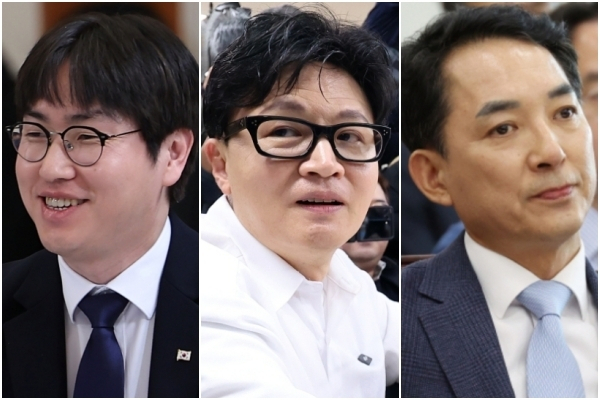왼쪽부터 하정우 대통령실 AI수석과 한동훈 전 국민의힘 대표, 박민식 전 국가보훈부 장관. 연합뉴스