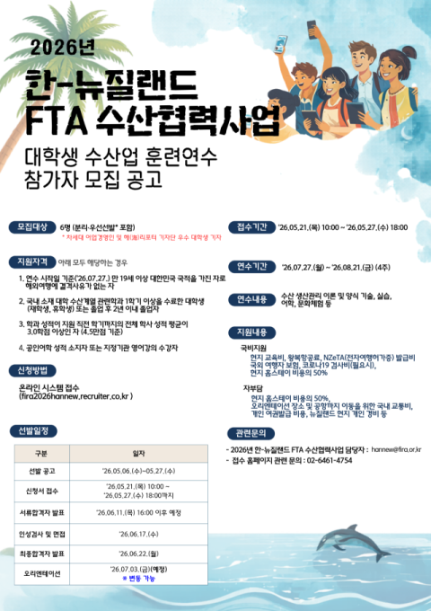 청소년·대학생 대상 뉴질랜드 연수생 모집. 한국수산자원공단 제공