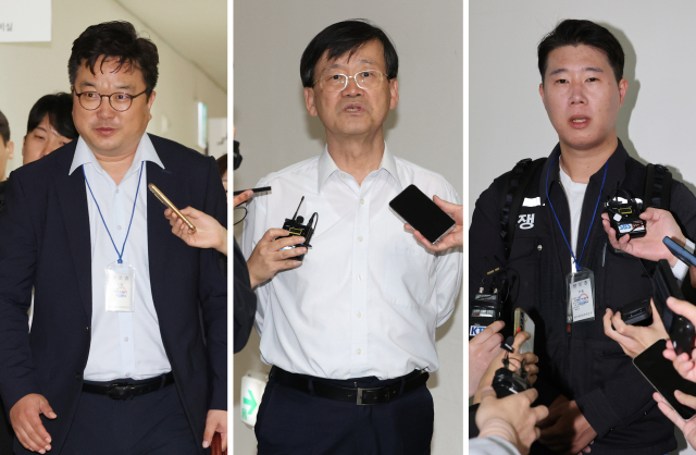 왼쪽부터 삼성전자 대표 교섭위원인 김형로 부사장, 중앙노동위원회 황기돈 준상근조정위원, 초기업노조 삼성전자지부 최승호 위원장. 연합뉴스