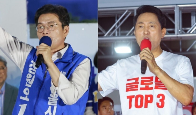 더불어민주당 정원오 후보(왼쪽)와 국민의힘 오세훈 후보. 연합뉴스