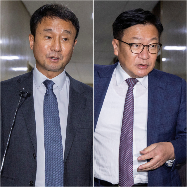 더불어민주당 한병도 당 대표 직무대행 겸 원내대표(왼쪽)와 국민의힘 정점식 원내대표가 16일 국회에서 여야 원내대표 회담을 마친 뒤 이동하고 있다. 이날 여야 원내대표들은 22대 하반기 국회 원 구성 마무리와 본회의 개최를 두고 만났지만 결론을 내지 못했다. 연합뉴스