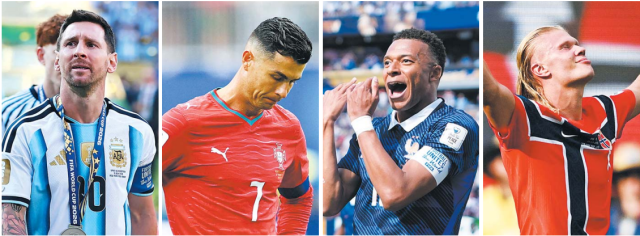 2026 북중미 월드컵은 축구 전설들의 마지막 무대이자 새로운 스타들의 쏟아진 무대였다. 사진은 왼쪽부터 리오넬 메시, 크리스티아누 호날두, 킬리안 음바페, 엘링 홀란드. 로이터·AP연합뉴스
