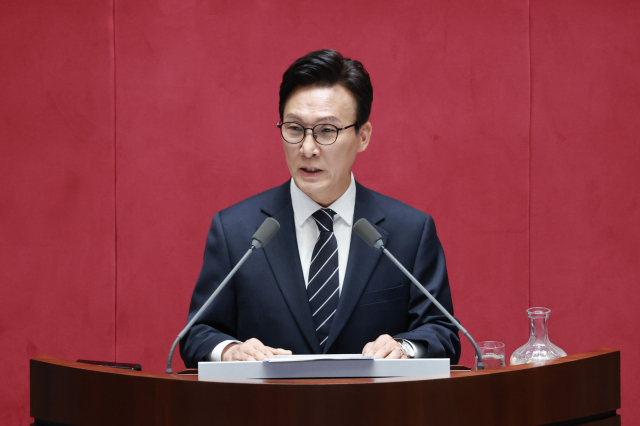 더불어민주당 김민석 대표가 7일 국회에서 열린 정기국회 제3차 본회의에서 교섭단체 대표 연설을 하고 있다. 연합뉴스