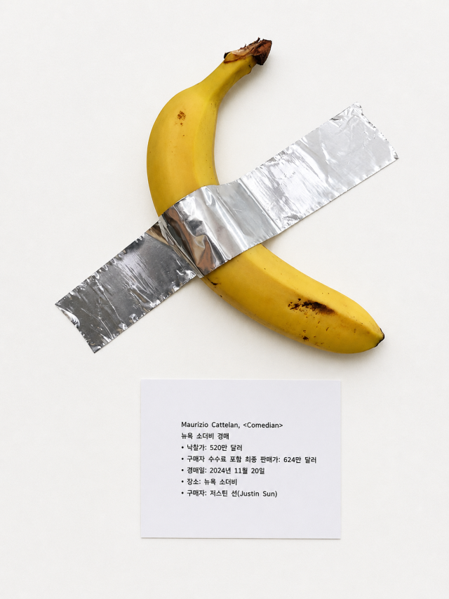 카텔란의 '코미디언'을 모티프로 한 연출 사진. 사진 김종기